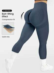 Rhythm Era Plus Size Women's Wide Waistband Yoga Fitness Leggings - Dusty Blue - View 9