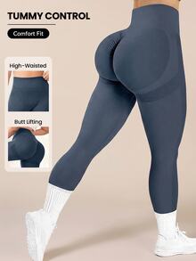 Rhythm Era Plus Size Women's Wide Waistband Yoga Fitness Leggings - Dusty Blue - View 1