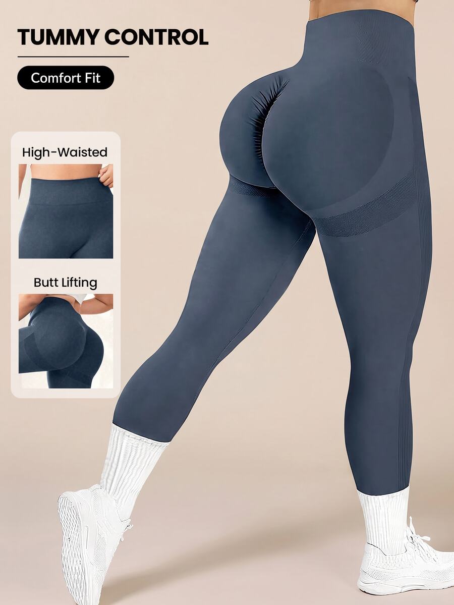 Rhythm Era Plus Size Women's Wide Waistband Yoga Fitness Leggings - Dusty Blue - View 1