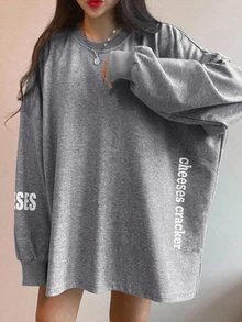 DAZY Women's Slogan Printed Round Neck Long Sleeve T-Shirt, Suitable For Spring THE CHE IS A METAPH FOR WHAT YOU WANT IN LIFE,Fall Clothes Graphic Tee - Grey - View 4