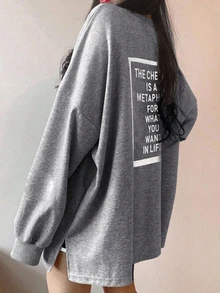 DAZY Women's Slogan Printed Round Neck Long Sleeve T-Shirt, Suitable For Spring THE CHE IS A METAPH FOR WHAT YOU WANT IN LIFE,Fall Clothes Graphic Tee - Grey - View 5