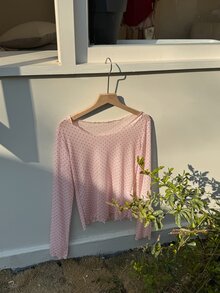 DAZY 女款波點透視長袖圓領內搭衫，春夏可愛上衣 - 粉色 - 查看 8