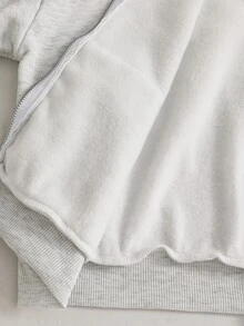 SHEIN 青少年女孩秋季灰色拉鍊連帽外套 寬肩長袖 寬鬆休閒街頭風 鬆垮版刷毛內裡 基礎款 適合郵輪健身度假 - 淺灰色 - 查看 5
