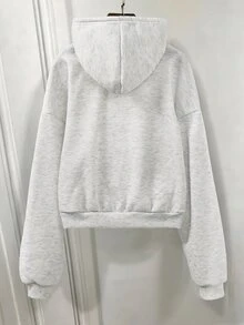 SHEIN 青少年女孩秋季灰色拉鍊連帽外套 寬肩長袖 寬鬆休閒街頭風 鬆垮版刷毛內裡 基礎款 適合郵輪健身度假 - 淺灰色 - 查看 2