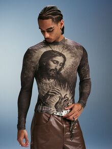 PAVTROS Men's Character Print Crew Neck Long Sleeve Casual T-Shirt - Multicolor - View 4