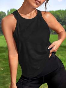 Powerista Camiseta de tirantes deportiva con estampado de camuflaje para mujer; Adecuada para trotar y hacer ejercicio - Negro - Ver 8