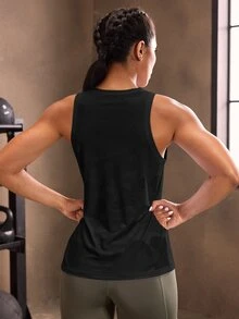 Powerista Camiseta de tirantes deportiva con estampado de camuflaje para mujer; Adecuada para trotar y hacer ejercicio - Negro - Ver 3