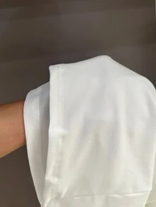 SHEIN 女款極簡白色V領洋裝，適合春夏秋季，職場穿搭首選，全內裡不透膚 - 白色 - 查看 6