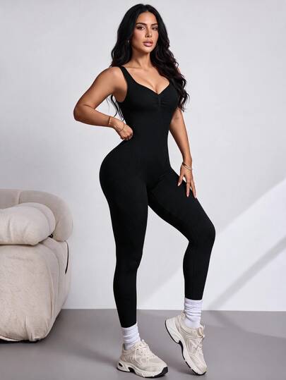 Slayform Slayform Women Simple Solid Color Sleeveless Jumpsuit For Daily Workout Full Body For Daily Workout Gym Women Outfit