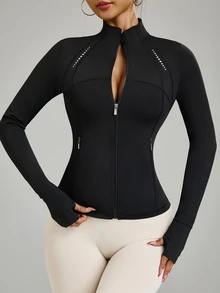 Slayform Slayform Women's Minimalist Printed Zip-Up Long Sleeve Sports Jacket Black Workout Jacket - Black - View 7