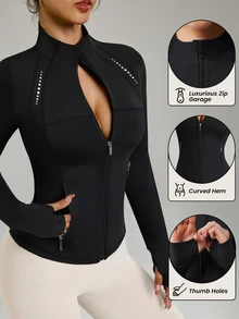 Slayform Slayform Women's Minimalist Printed Zip-Up Long Sleeve Sports Jacket Black Workout Jacket - Black - View 4