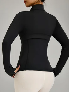 Slayform Slayform Women's Minimalist Printed Zip-Up Long Sleeve Sports Jacket Black Workout Jacket - Black - View 5