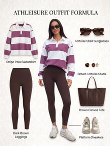 Fluxe Women Burgundy Fleece Lined Polo Collar Sweatshirt Striped Color Block Half Button Pullover Oversized Drop Shoulder Gym Workout Warm Sportswear Top - Apricot - View 14