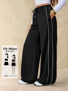 SHEIN Tall Summer Sport Casual Logo Pattern Baggy Sweatpants - Black - View 1