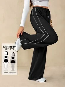 SHEIN Tall Summer Sport Casual Logo Pattern Baggy Sweatpants - Black - View 10