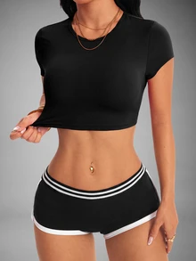 Slayform Slayform Kaos Olahraga Wanita Model Crop Tanpa Punggung dengan Tali Bahu Tipis, Atasan Olahraga dengan Punggung Terbuka, Atasan Atletik dengan Punggung Terbuka, Atasan Gym dengan Punggung Terbuka - Hitam - View 3