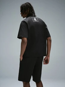 Manfinity Hypemode Men's Short Sleeve Zipper Placket Shirt And Shorts Casual Streetwear Set Vacation Beach Black And White Summer - Black - View 2