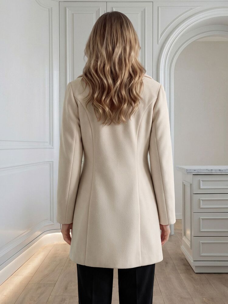 Medorina Elegant Overcoat,Double Breasted Button Up, Winter Coat Jacket, Soft Woolen Fabric, Cream White Oatmeal,Christmas New Year, Fall Winter Clothes - Apricot - View 2