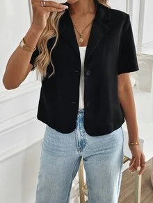 SHEIN Franclia 女士合身西裝外套，女性商務西裝外套，畢業典禮服裝 - 黑色 - 查看 3