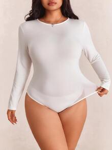 SHEIN EZwear 大码纯色长袖紧身衣 - 白色 - 查看 7