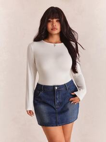 SHEIN EZwear 大码纯色长袖紧身衣 - 白色 - 查看 6