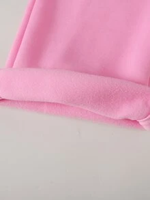 SHEIN 青少年女孩秋冬休閒保暖內裡加厚街頭風 Y2K 色塊拼接黃色與粉色拉鍊棒球夾克與配套長褲 2 件套 - 粉色 - 查看 5