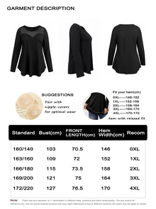 EMERY ROSE Plus Size Women's T-Shirt, Elegant Sexy Casual Minimalist Commute Versatile Slimming Daily Mesh Patchwork Round Neck Design Long Sleeve T-Shirt Fall - Black - View 3
