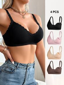 Moonlight&Mama Women's Best-Selling Fashionable Comfortable Minimalist Solid Color High Cost-Performance High Quality Maternity Nursing Bras 4-Pack - Multicolor - View 7