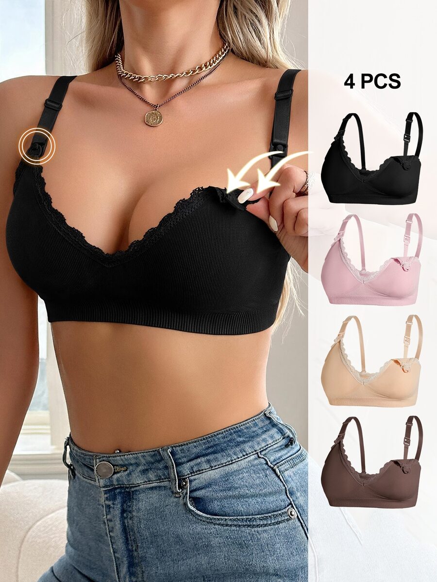 Moonlight&Mama Women's Best-Selling Fashionable Comfortable Minimalist Solid Color High Cost-Performance High Quality Maternity Nursing Bras 4-Pack