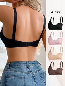 Moonlight&Mama Women's Best-Selling Fashionable Comfortable Minimalist Solid Color High Cost-Performance High Quality Maternity Nursing Bras 4-Pack - Multicolor - View 3