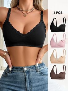Moonlight&Mama Women's Best-Selling Fashionable Comfortable Minimalist Solid Color High Cost-Performance High Quality Maternity Nursing Bras 4-Pack - Multicolor - View 6