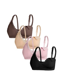 Moonlight&Mama Women's Best-Selling Fashionable Comfortable Minimalist Solid Color High Cost-Performance High Quality Maternity Nursing Bras 4-Pack - Multicolor - View 4