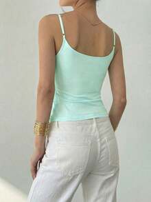 Aloruh Fresh Teal Sequin Cami Top, Versatile Sexy For Vacation Party Night Summer Beach Vacation Boho Y2K Top - Blue - View 2