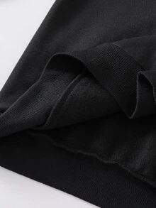 SHEIN Girls' Single Piece Vintage Chinese Style Floral Sweatshirt, Spring/Autumn Loose Fit Drop Shoulder Black Hooded Sweatshirt, Versatile Outerwear - Black - View 5