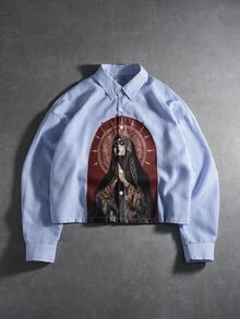 PAVTROS Men's Casual Long Sleeve Striped Loose Pullover Sweater Men's Religious Shirt Religious Shirt - Blue and White - View 3