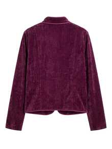 Nöista Burgundy Velvet Jacket With A Refined Stand Collar And Contrast Piping. Elegant Autumn Winter Style, Ideal For Dinners, Parties And Festive Occasions - Red Violet - View 10