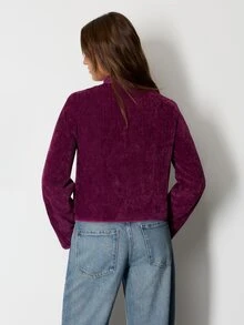 Nöista Burgundy Velvet Jacket With A Refined Stand Collar And Contrast Piping. Elegant Autumn Winter Style, Ideal For Dinners, Parties And Festive Occasions - Red Violet - View 8