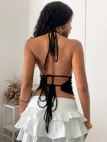 Jeanoix Women's Halter Neck Sexy Lace Backless Camisole, Fashionable Summer Night Out Black - Black - View 2
