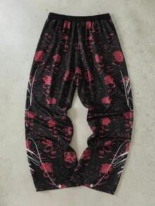 ROMWE MEN Pantalones de chándal holgados con estampado de calavera gótica para hombre - Negro - Ver 2
