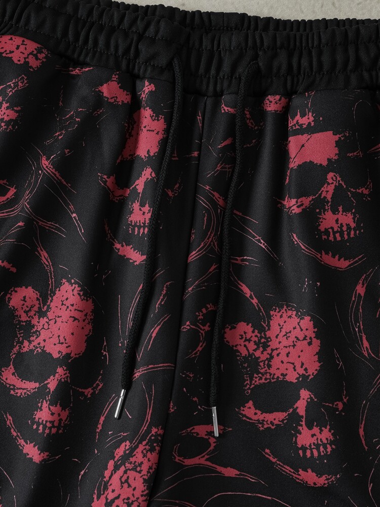 ROMWE MEN بنطال رياضي فضفاض بطبعة جمجمة قوطية للرجال - الأسود - مشاهدة 4