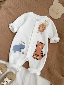 SHEIN 男嬰卡通動物長袖單排扣休閒連身衣 - 彩色 - 查看 5
