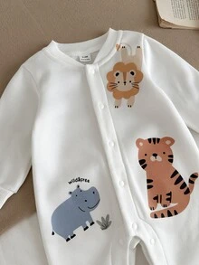 SHEIN 男嬰卡通動物長袖單排扣休閒連身衣 - 彩色 - 查看 9