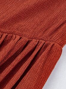 Momance Maternity Solid Color Button Front Ruffle Hem Pinafore Dress - Brown - View 9