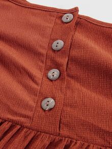 Momance Maternity Solid Color Button Front Ruffle Hem Pinafore Dress - Brown - View 8