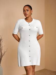 Veslaya Autumn & Winter New Arrivals, Women's Plus Size Sweater Dress Fall - White - View 3