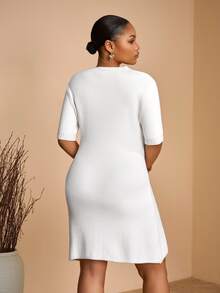 Veslaya Autumn & Winter New Arrivals, Women's Plus Size Sweater Dress Fall - White - View 2