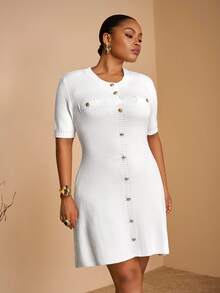 Veslaya Autumn & Winter New Arrivals, Women's Plus Size Sweater Dress Fall - White - View 4