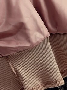 SHEIN ICON Plus Size Patchwork Ribbed Front Zip Faux Fur Jacket - Brown - View 11