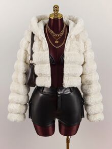 SHEIN ICON Casual Sexy Short Faux Fur Jacket - Khaki - View 12