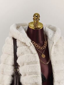 SHEIN ICON Casual Sexy Short Faux Fur Jacket - Khaki - View 3